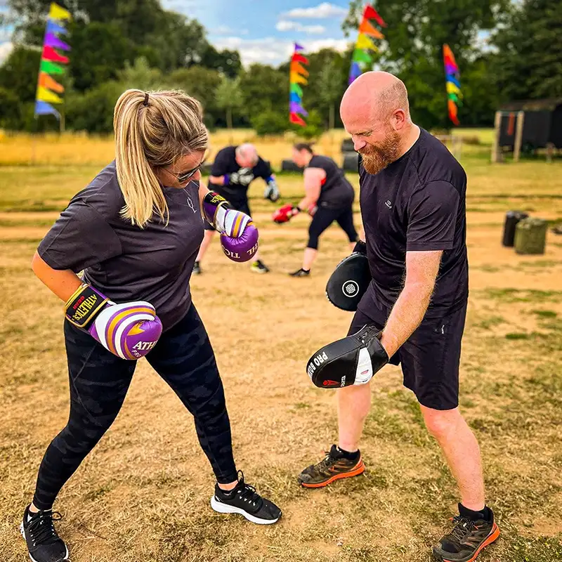 Two people in Box Fit class